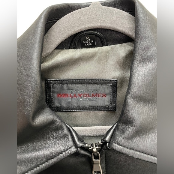 𝅺reilly OLMES R&O BLACK Soft LEATHER Blazer JACKET Lined Zip Up Pockets Y2K M - Picture 2 of 8